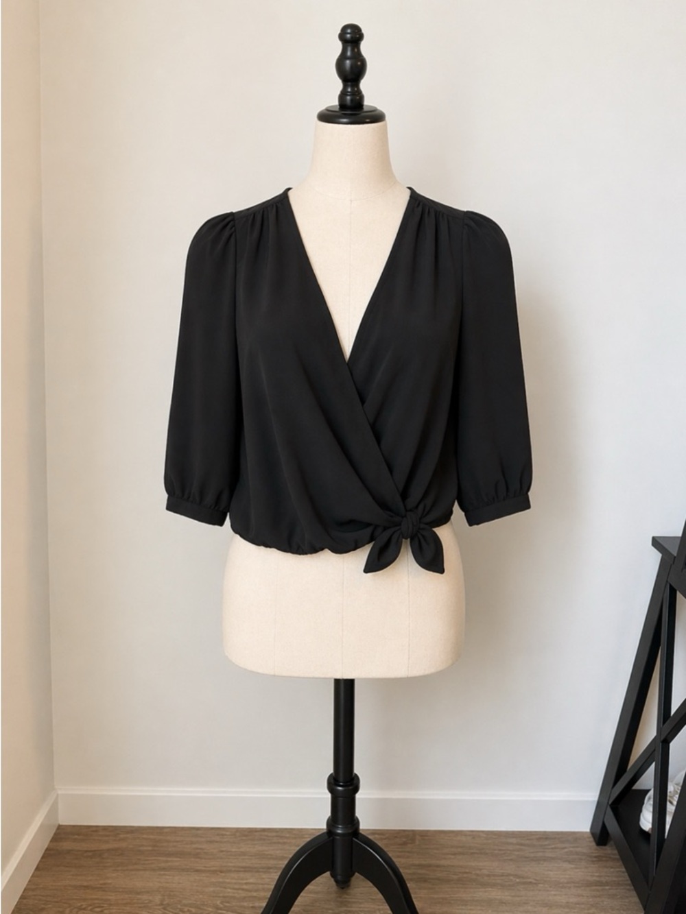 Madewell Black Tie-Front V-Neck Blouse